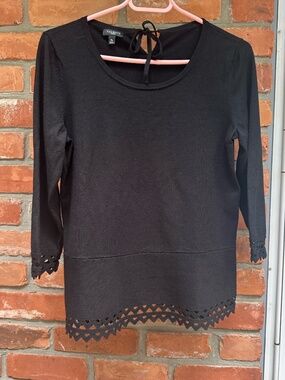Talbots Petites MP Black Sweater with Laser Cut Out Trim